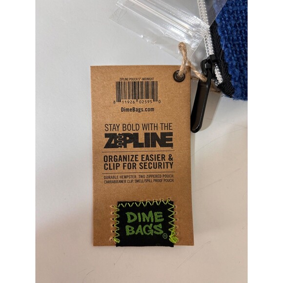 NWT DIME BAGS Zipline Hemp Pouch W Clip, 5” Midnight Blue 2 Pocket - Picture 7 of 9